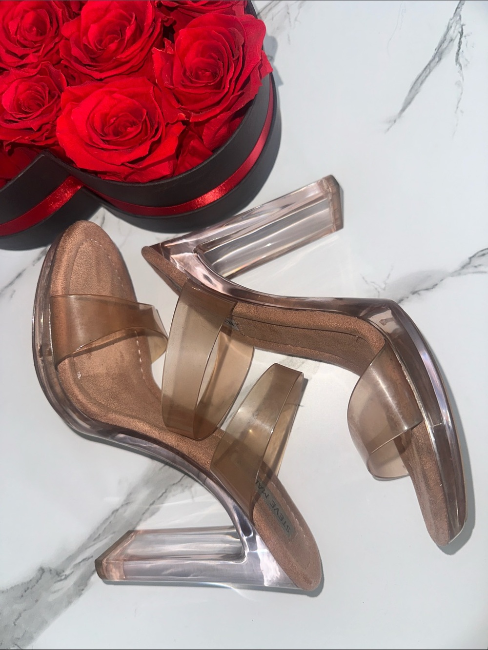 Steve Madden Nude Clear Strap Block Heel Sandal - Picture 5 of 8